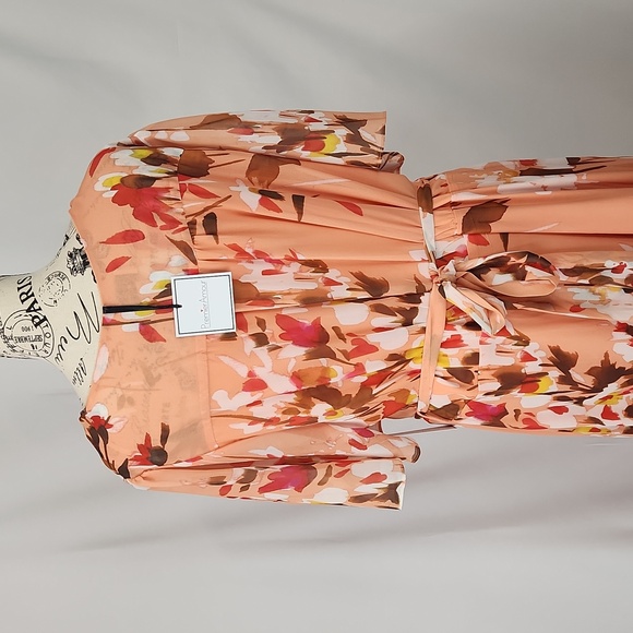 NWT Premier Amour Peach Floral Wrap Dress, size 16 - Picture 3 of 11